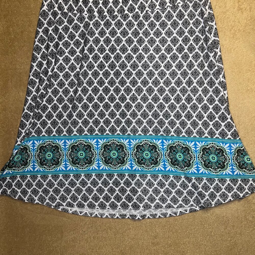 CATO Women XL Black White Teal Abstract Geometric Knee Length‎ Stretch Skirt